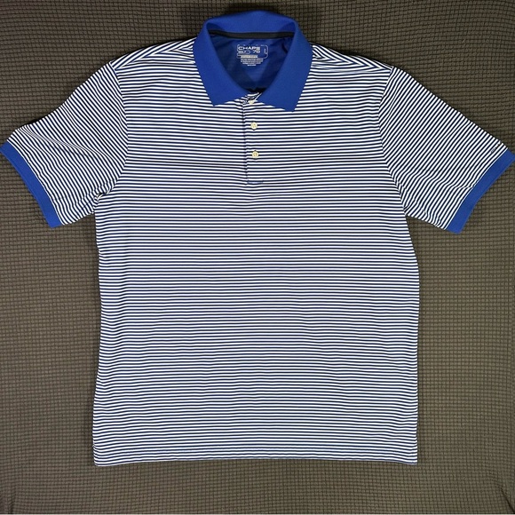 Chaps Other - Chaps Golf 78 Blue White Striped Polo Shirt Men’s Size Large Stay-Dry Stretch